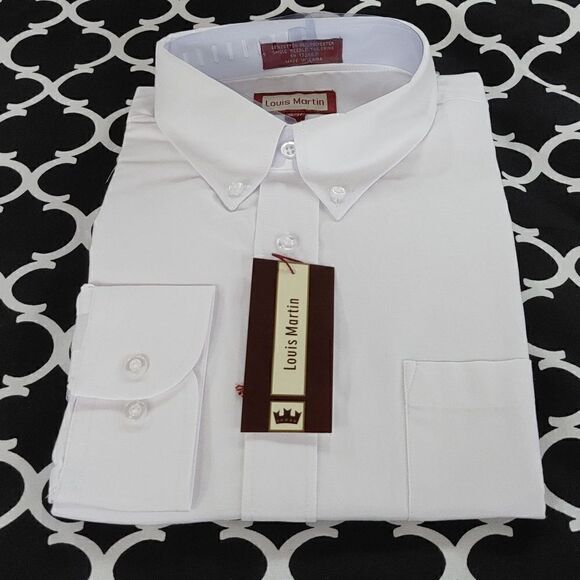 COPY - LOUIS MARTIN MEN'S WHITE REGULAR FIT POLY-COTTON BUTTON DOWN COLLAR DRES… - Picture 1 of 4